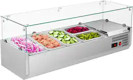 Winado - 47" Refrigerated Condiment Prep Station, 25.1QT Sandwich Prep Table Salad Bar Prep Rail w/Auto Defrost Temp Control Glas - Silver