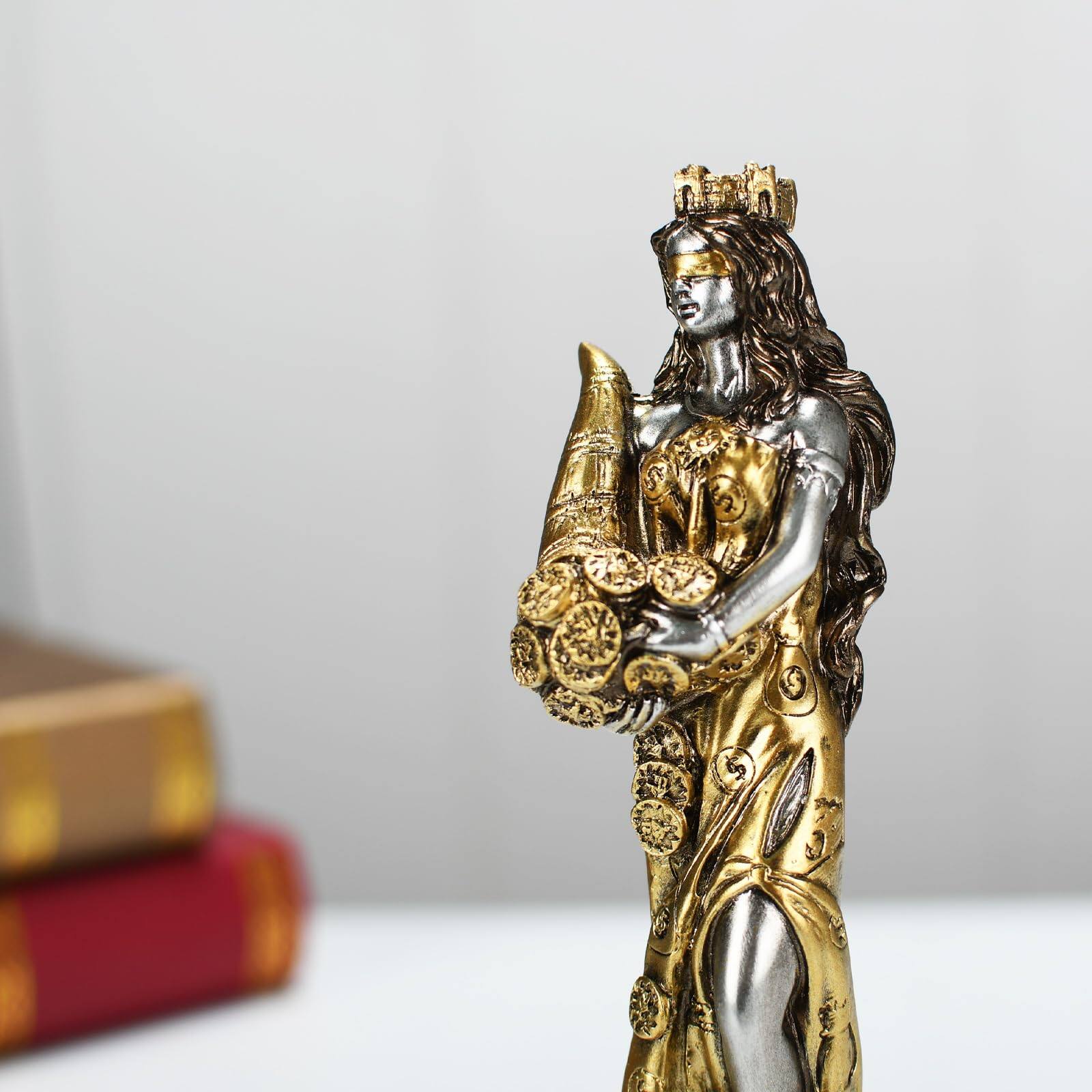 Alt View 2. Refined Abode Design - 9. Fortuna Greek Goddess Of Fortune Statue Mother Freya On Globe Sculpture Home Decor Ancient Rosmerta - Silver and Gold.