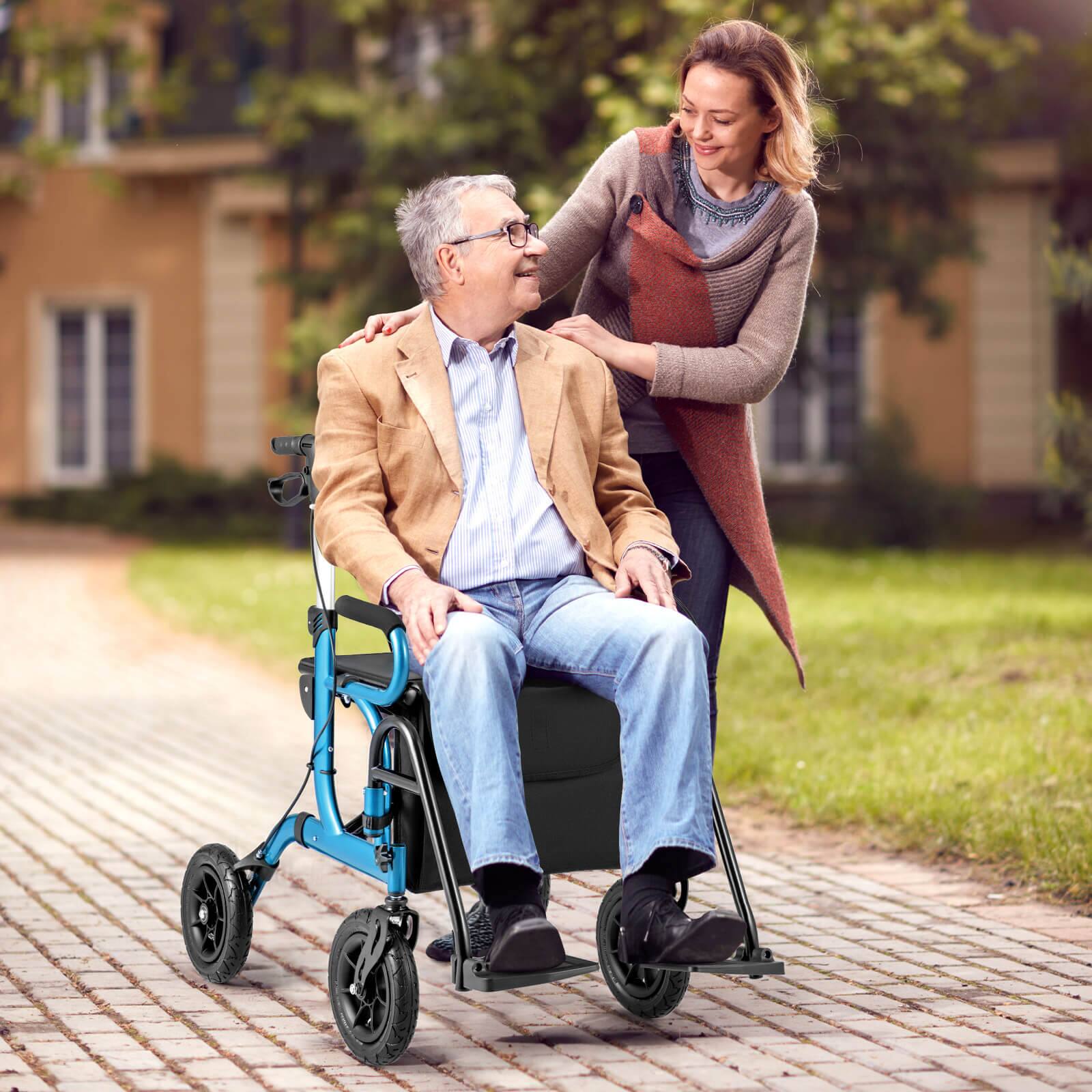 Alt View 1. Costway - Costway 2-in-1 Rollator Walker for Seniors with Seat 9" Pneumatic Tires for All Terrain Navy - Navy.