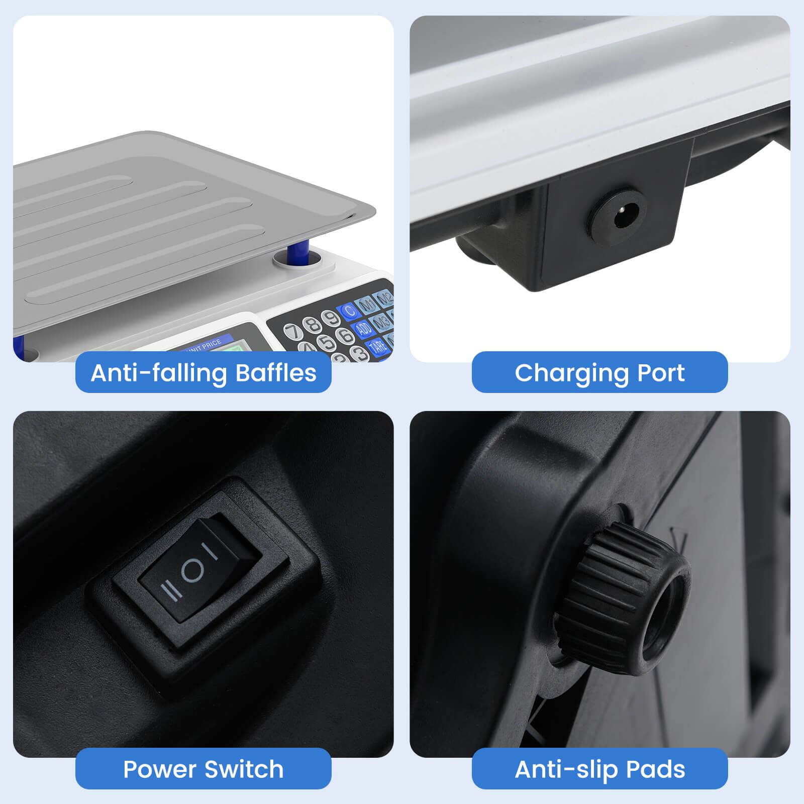 - Anti-falling Baffles
- Charging Port
- Power Switch
- Anti-slip Pads