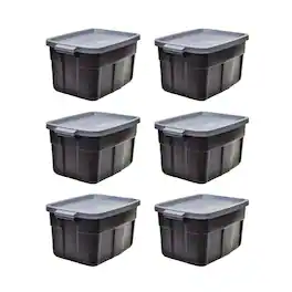 RubberMaid - Roughneck Tote 14 Gallon Storage Container, Black/Cool Gray (6 Pack) - Black and Grey