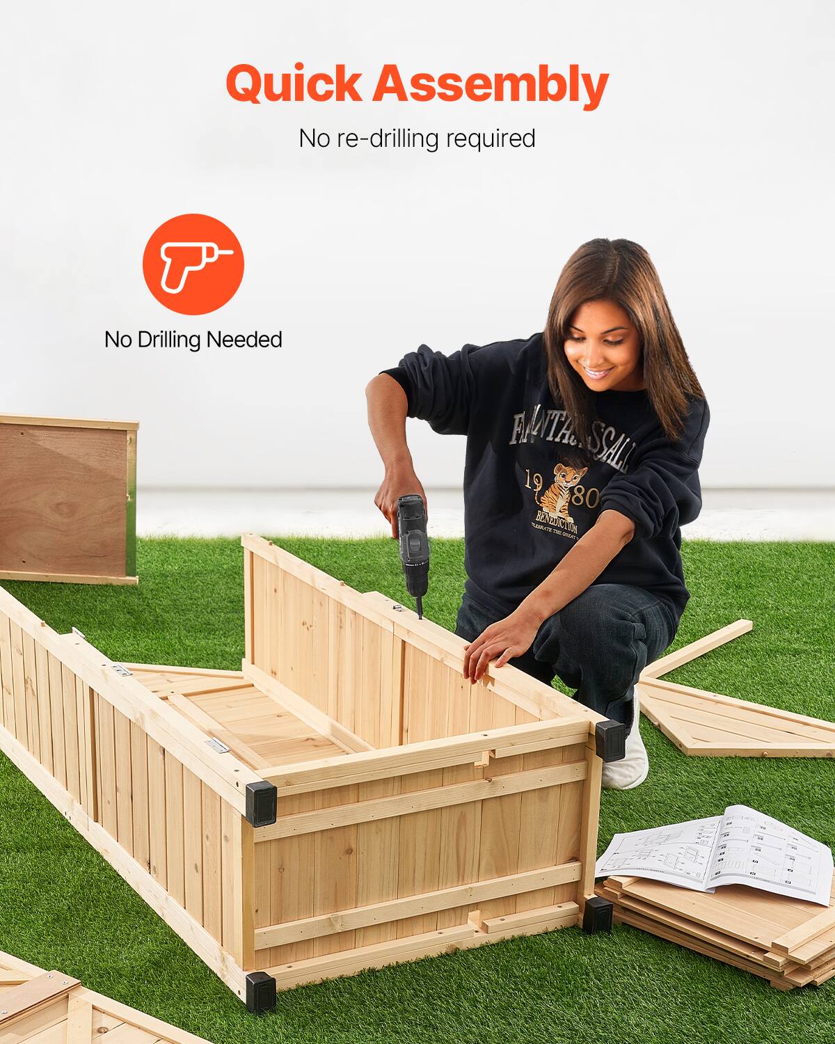 Quick Assembly  
No re-drilling required  

No Drilling Needed