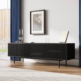POVISON - 70.87"Mid-Century Modern TV Stand,Entertainment Center Media Console, with Openwork Iron Legs, TV Console - Black