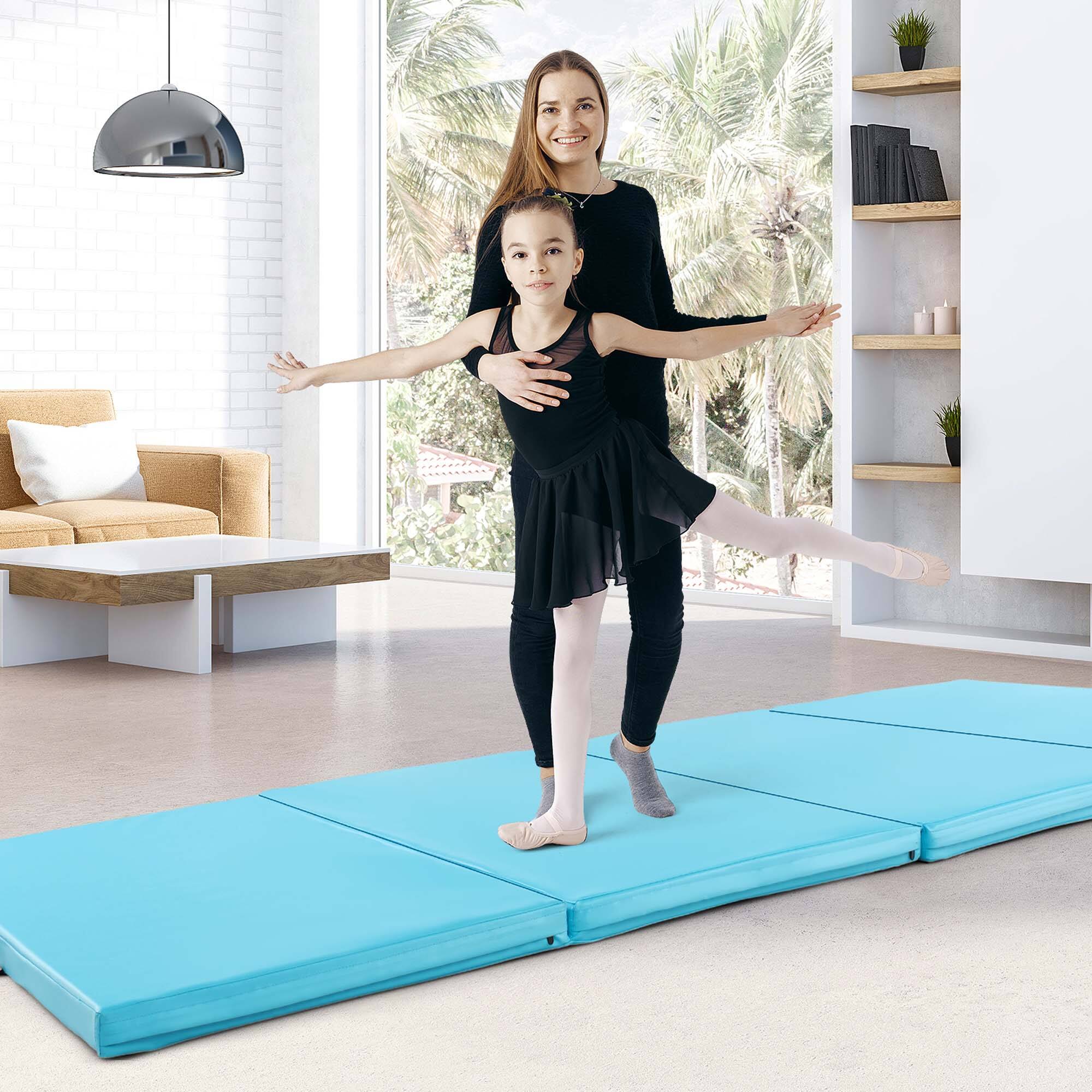 Alt View 3. Costway - Costway 10' x 4' x 2" 4-Panel Folding Exercise Mat with Carrying Handles for Gym Yoga - Blue.