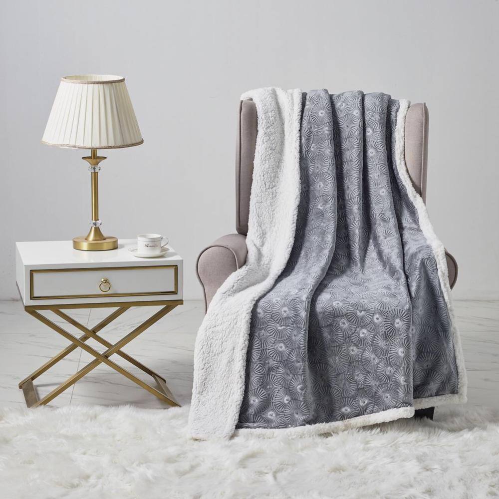 Alt View 1. Noble House - Louvre Plush All Season 50"x60" Sherpa Grey Throw - Grey.
