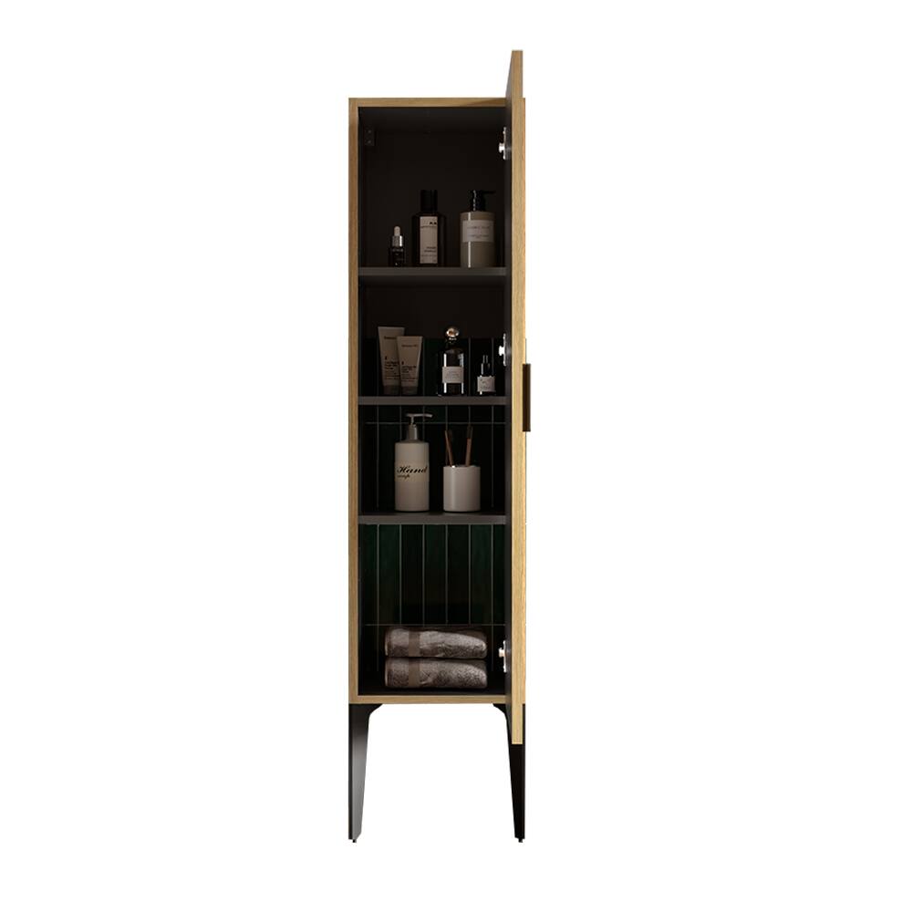 Alt View 3. Boyel Living - Striped Matte Black Bathroom Side Cabinet Freestanding Storage Cabinet for Modern Bathroom - Antique Black+Oak.