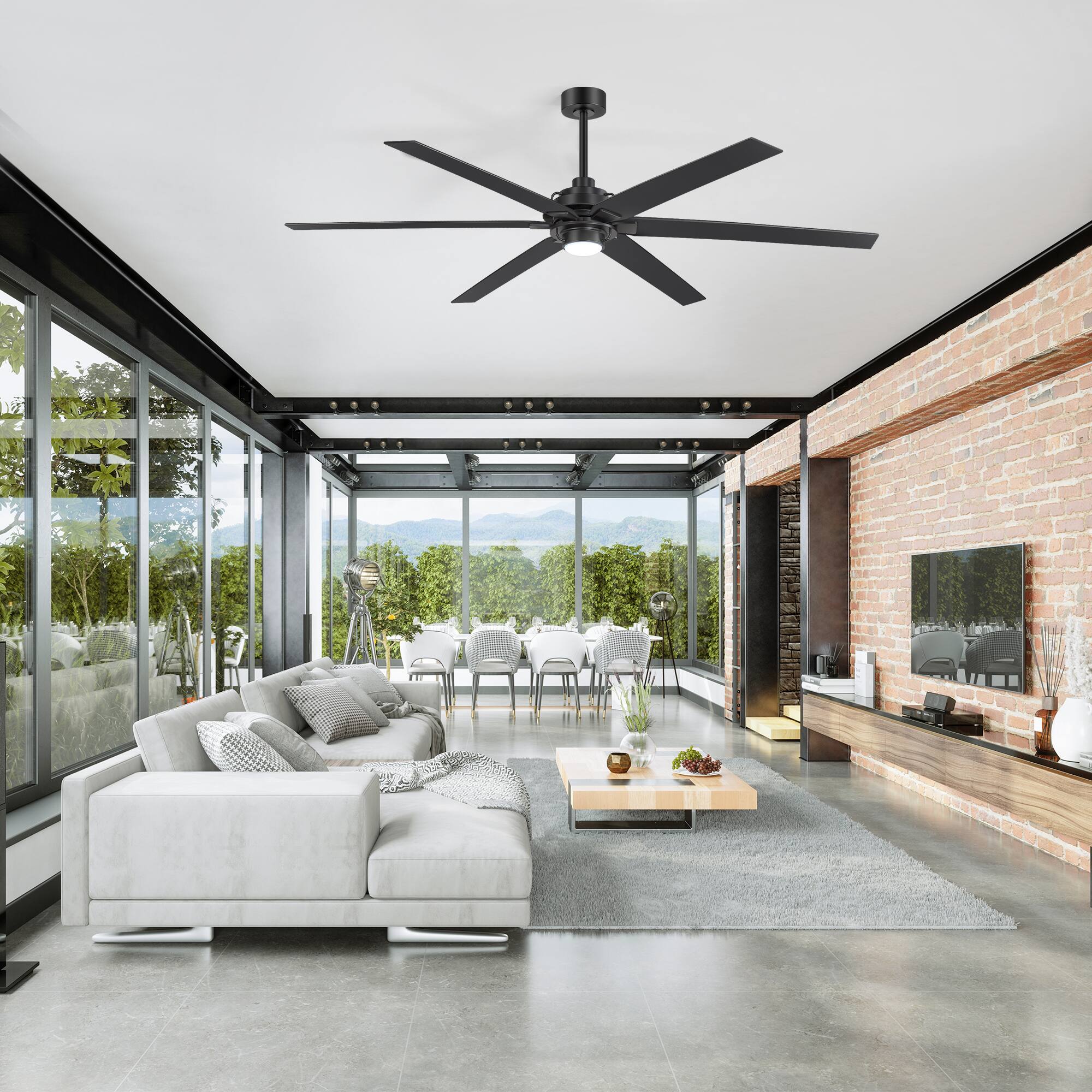 Back. Breezary - 72'' Indoor/Covered Outdoor LED Ceiling Fan with 3-Color Light, 6-Speed DC Motor, Remote & 7″/12″ Downrods - Matte Black.
