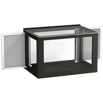 Front. Pawhut - Outdoor Cat Enclosure 25"–41" Outdoor Cat House for Sunbathing - Black.