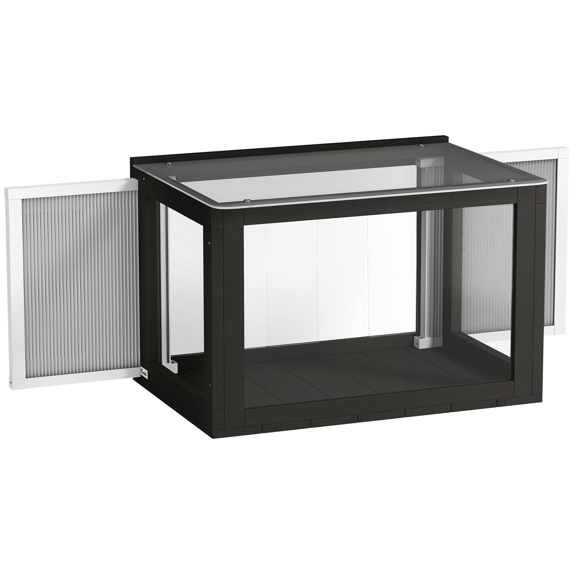 Front. Pawhut - Outdoor Cat Enclosure 25"–41" Outdoor Cat House for Sunbathing - Black.