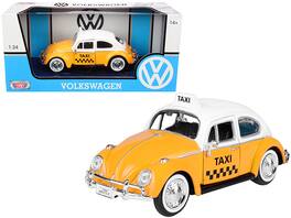 1966 Volkswagen Beetle "Taxi" Yellow with White Top 1/24 Diecast Model Car by Motormax - Yellow And White