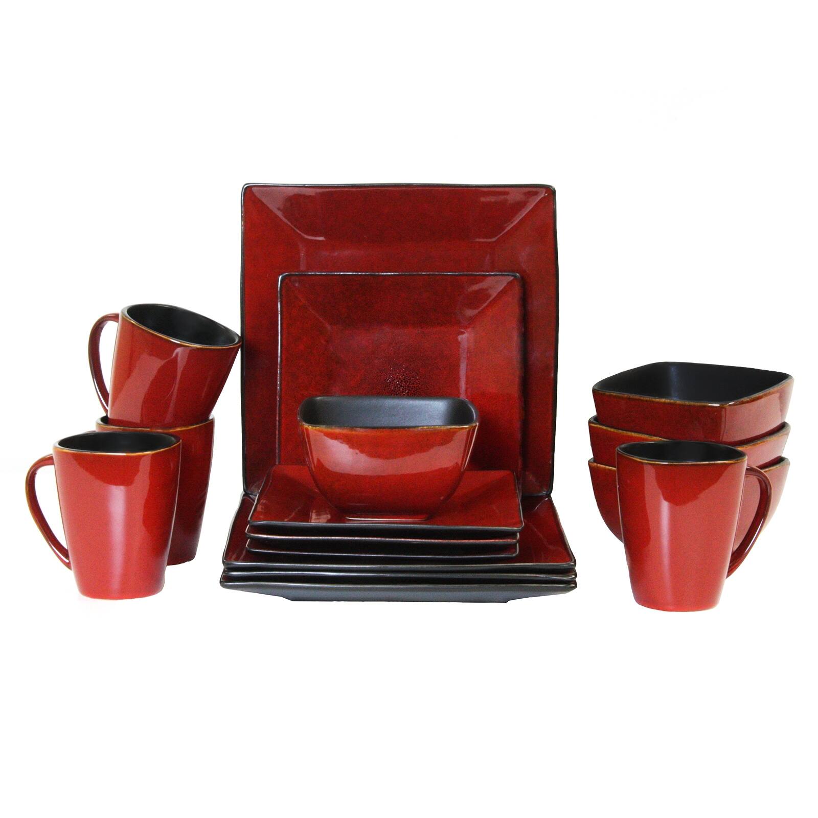 Alt View 4. Elama - Elama Harland Loft 16 Piece Modern Premium Stoneware set with Complete Setting for 4 - Red.
