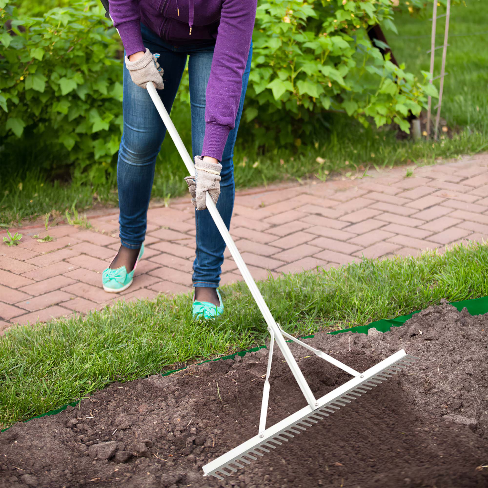 Alt View 3. Costway - Costway Landscape Rake with 36" Head & 68" Handle Heavy-Duty Aluminum Leaf Rake for Lawns - Silver.