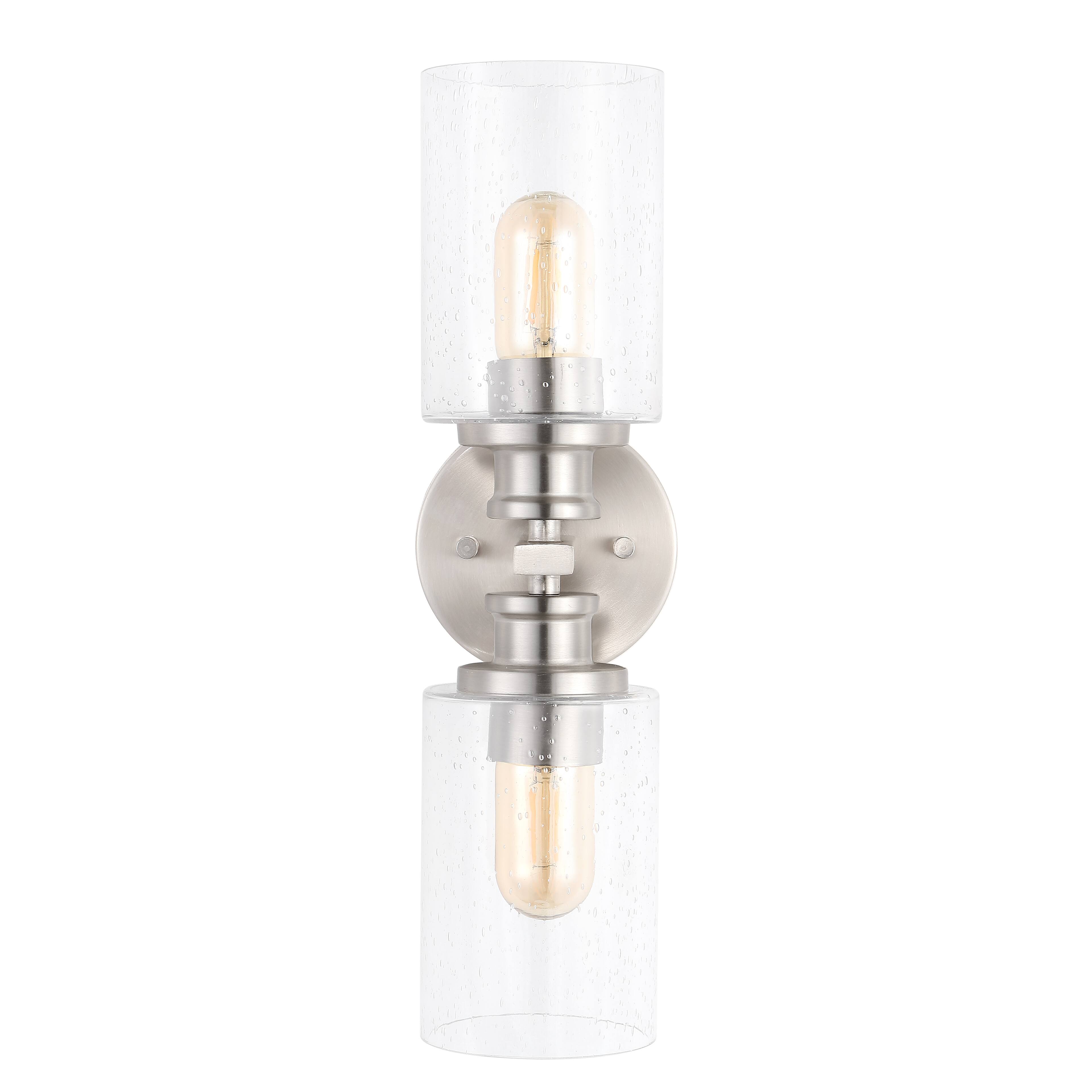 Alt View 6. Jonathan Y - Jules Edison 16.5" Cylinder 2-Light Iron/Seeded Glass Farmhouse Contemporary LED Wall Sconce, Nickel - Nickel.