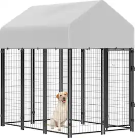 PULUZ - Outdoor Dog Kennel with Roof, 6' x 4' x 6' Heavy Duty Welded Wire Dog Playpen Enclosure with Escape-proof Lock