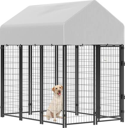 Front. PULUZ - Outdoor Dog Kennel with Roof, 6' x 4' x 6' Heavy Duty Welded Wire Dog Playpen Enclosure with Escape-proof Lock.