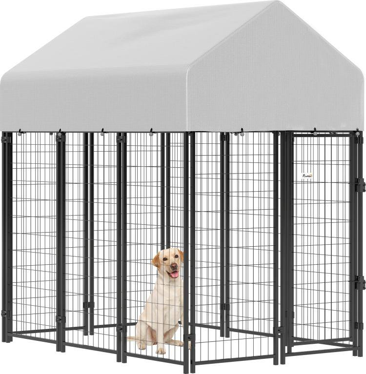Front. PULUZ - Outdoor Dog Kennel with Roof, 6' x 4' x 6' Heavy Duty Welded Wire Dog Playpen Enclosure with Escape-proof Lock.