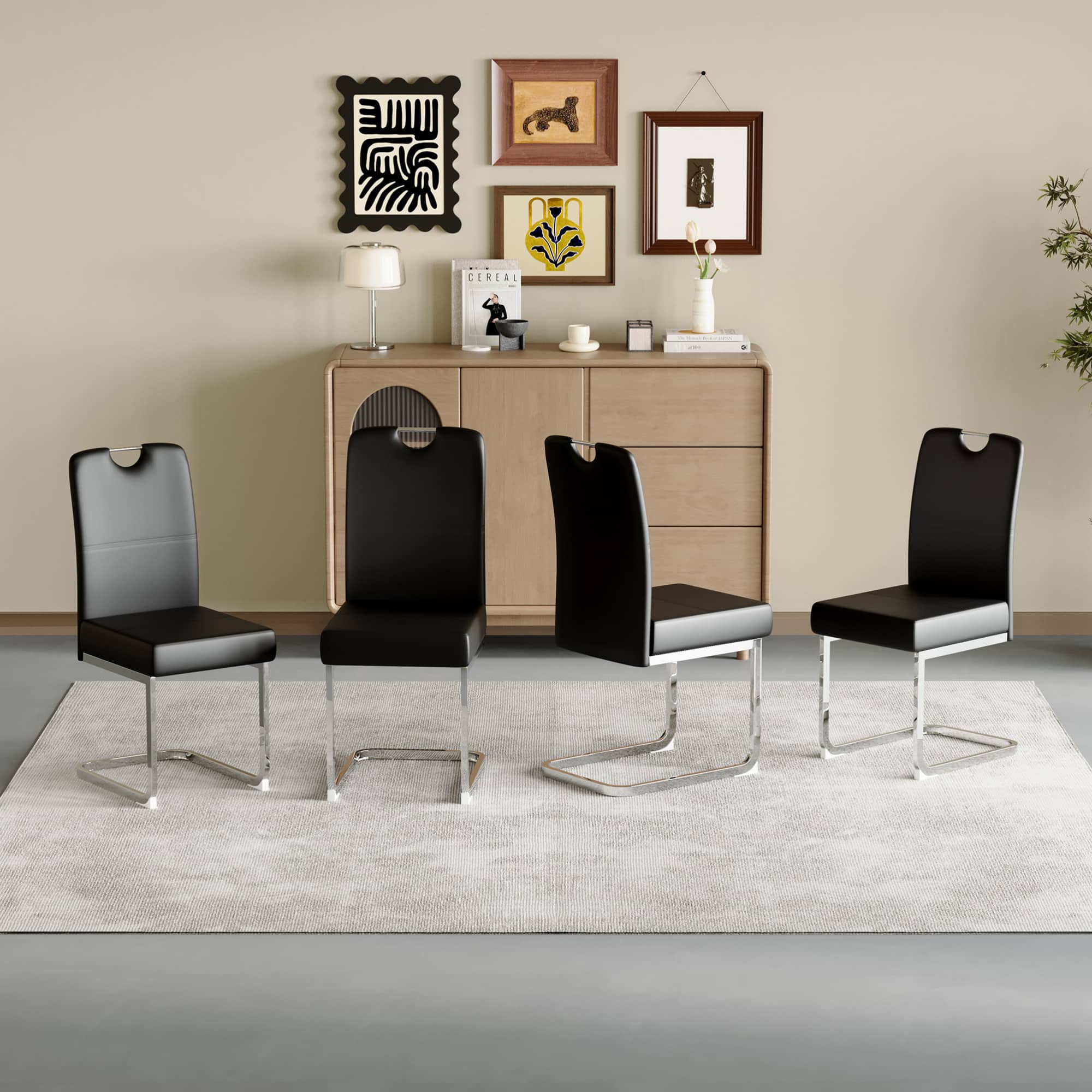 GOODSILO - Set of 4 Ergonomic Dining Chairs with Thickened Cushions and Built-in Spring Support - Black