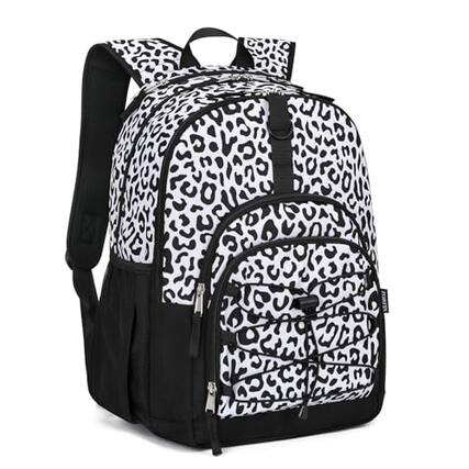 Front. Stamp n Camp - Backpack For School Travel: Bookbag - With Multi Compartments Butterfly Black - Snow Leopard.
