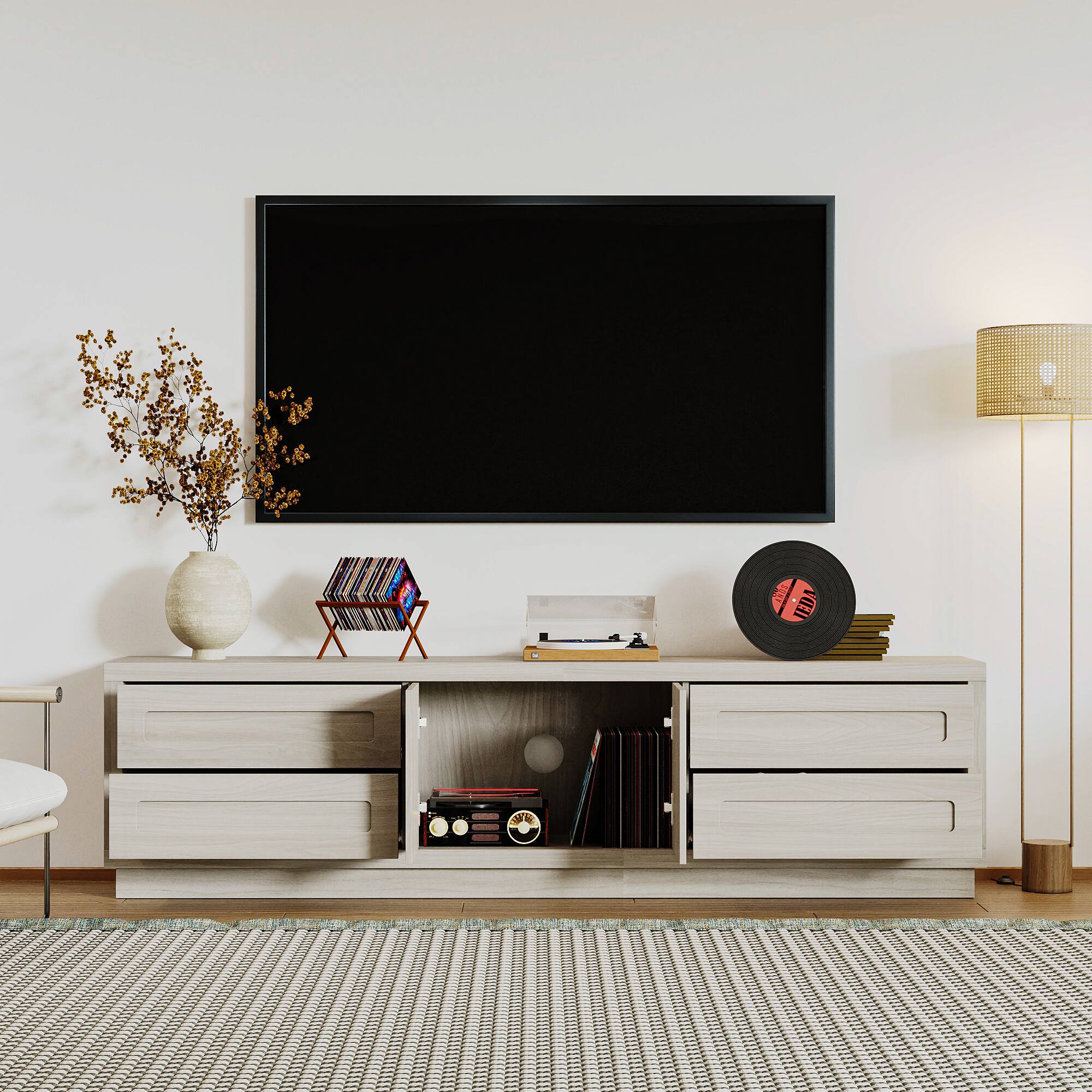 Alt View 8. FUFU&GAGA - FUFU&GAGA Light Gray TV Stand with Storage – 65" TV Fit, Modern Minimalist Design - Gray.