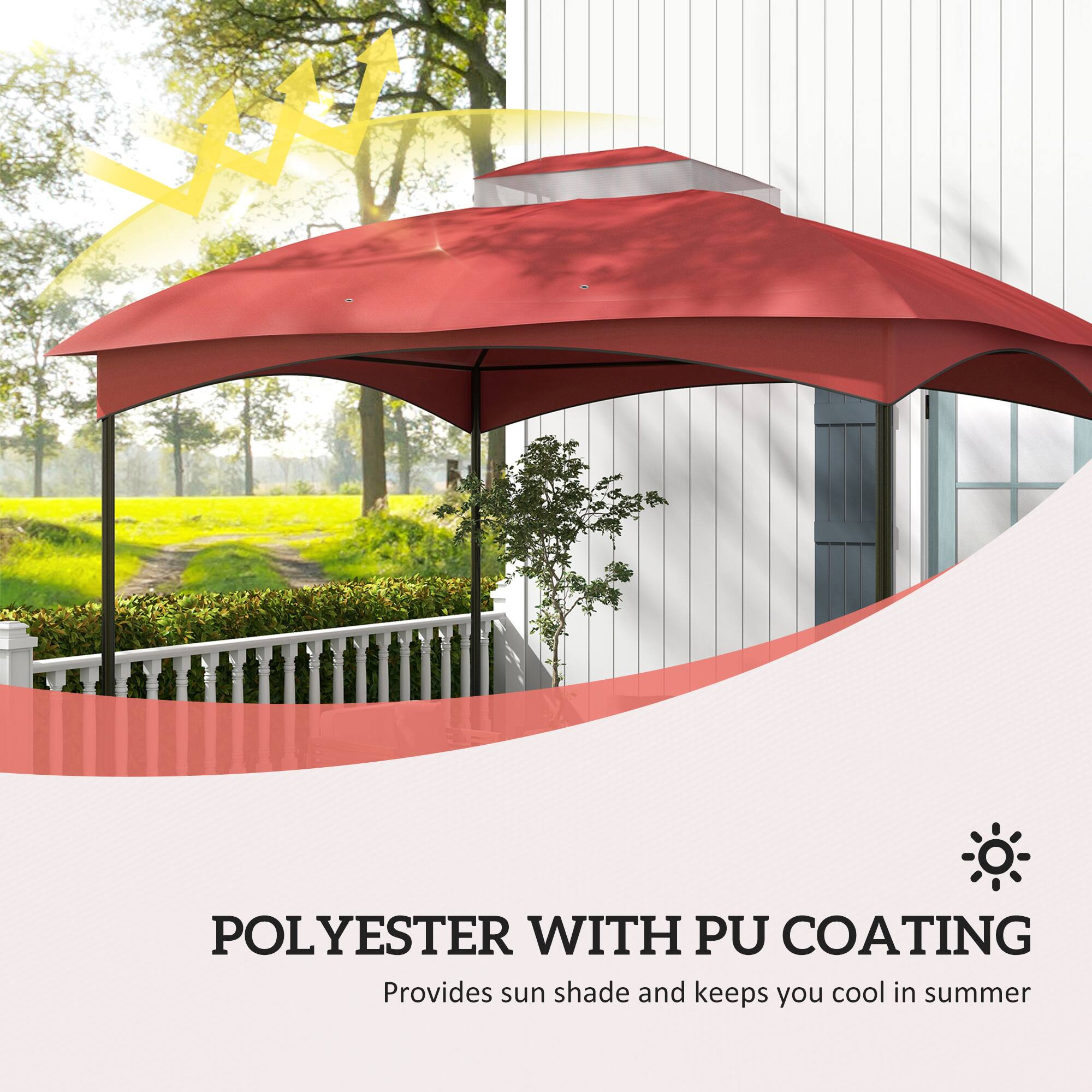 POLYESTER WITH PU COATING  
Provides sun shade and keeps you cool in summer