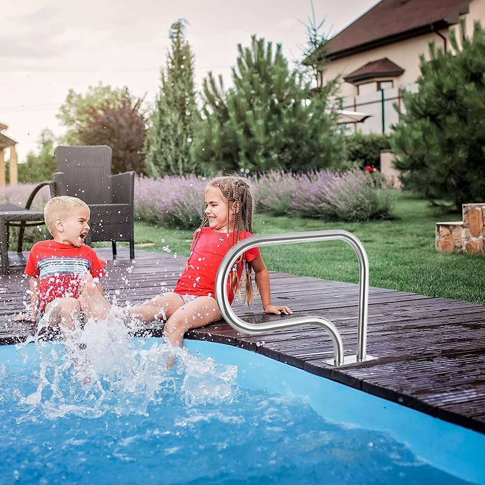 Alt View 5. Winado - Swimming Pool Hand Rail, Stainless Steel 3-Bend Pool Stair Dual Pool Handrails for In/Outdoor Inground Swimming Pool - Stainless Steel.