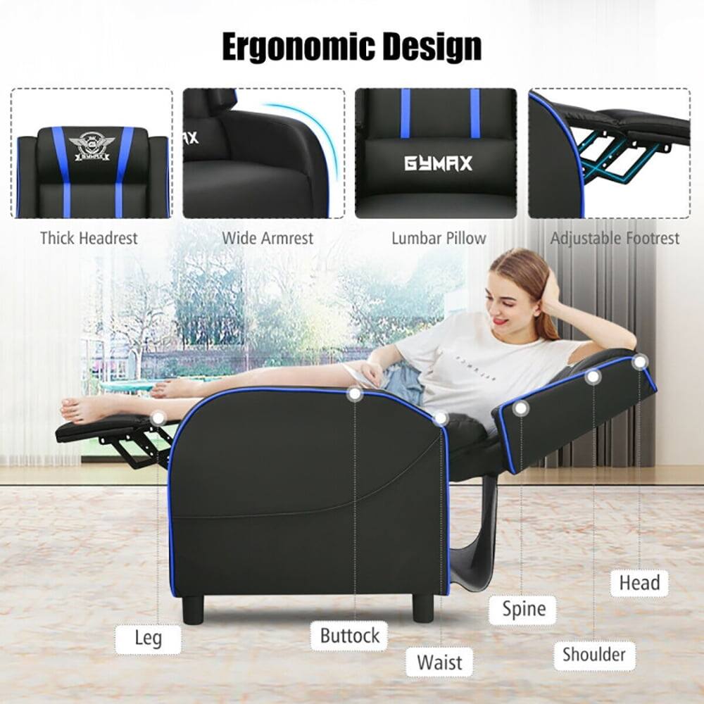 Ergonomic Design

- Thick Headrest
- Wide Armrest
- Lumbar Pillow
- Adjustable Footrest

- Leg
- Buttock
- Waist
- Spine
- Shoulder
- Head