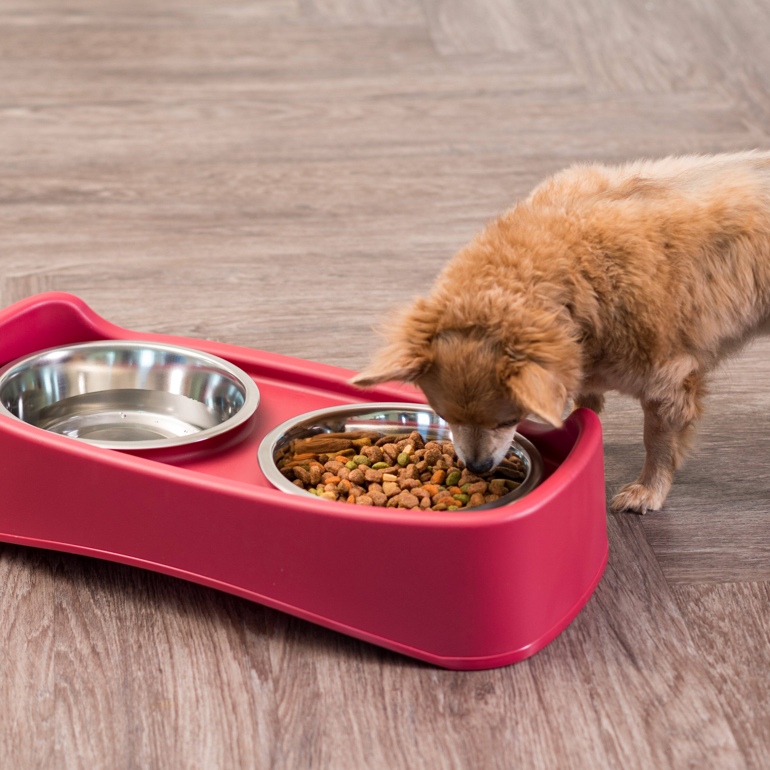 Alt View 3. IRIS USA - IRIS USA Elevated Dog Bowls, Adjustable Height, 2 Thick 64 oz Stainless Steel Bowls - Red.