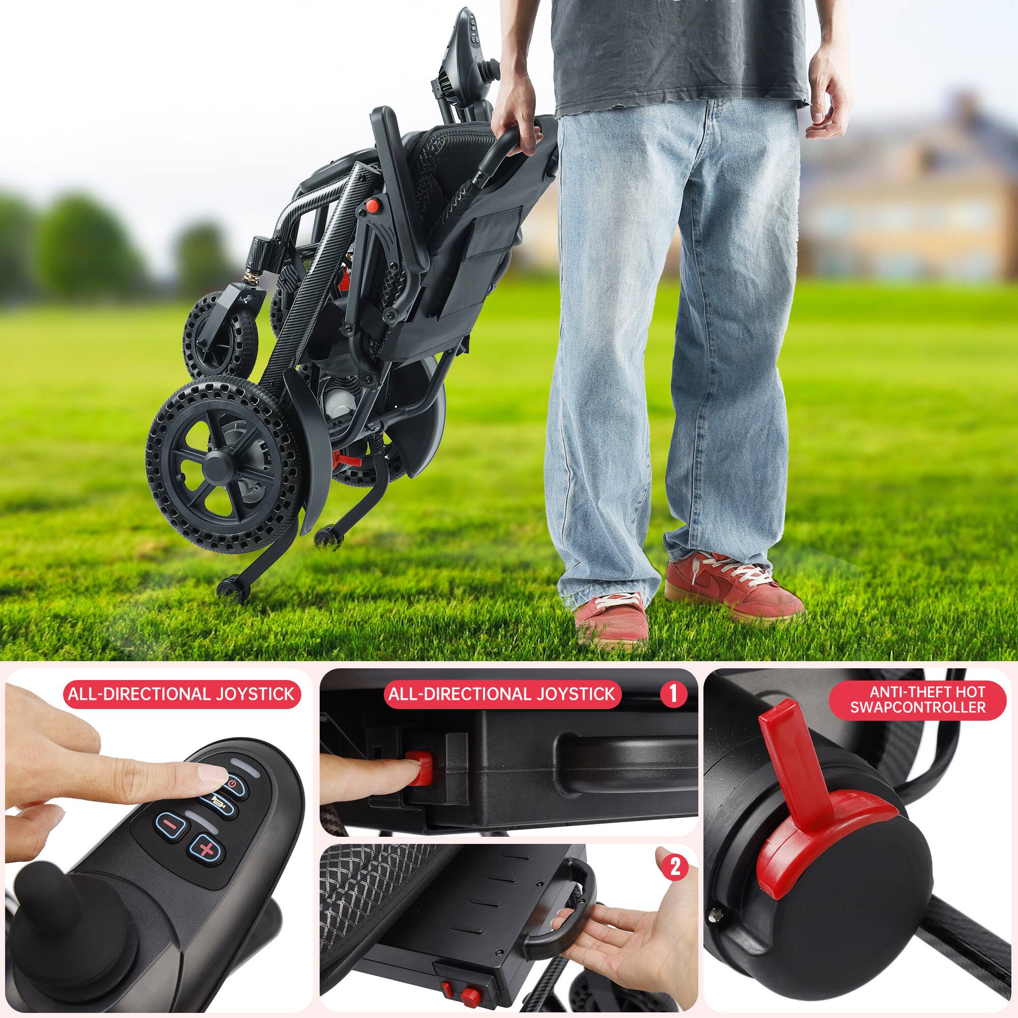 Alt View 5. Topteng - 360W Lightweight Folding Electric Wheelchair - 25-Mile Range, 46LBS, for Adults & Seniors Black - Black.