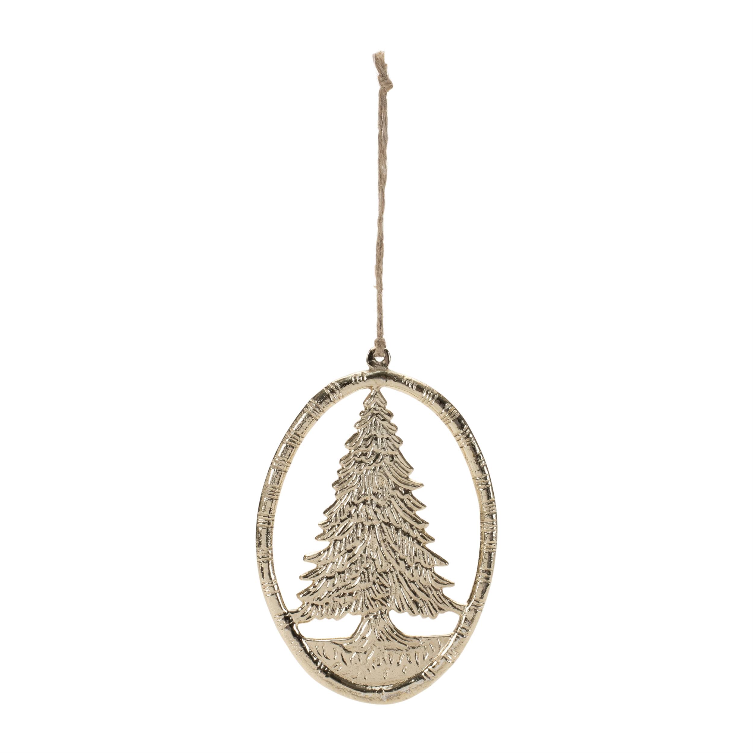Angle. BreeBe - Etched Metal Pine Tree Ornament (Set of 12) - Gold.