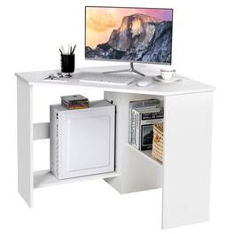 Pefilos - Corner Computer Desk Triangle Writing Workstation with Storage Shelf, Small Home Office Desk Study Gaming Table - White
