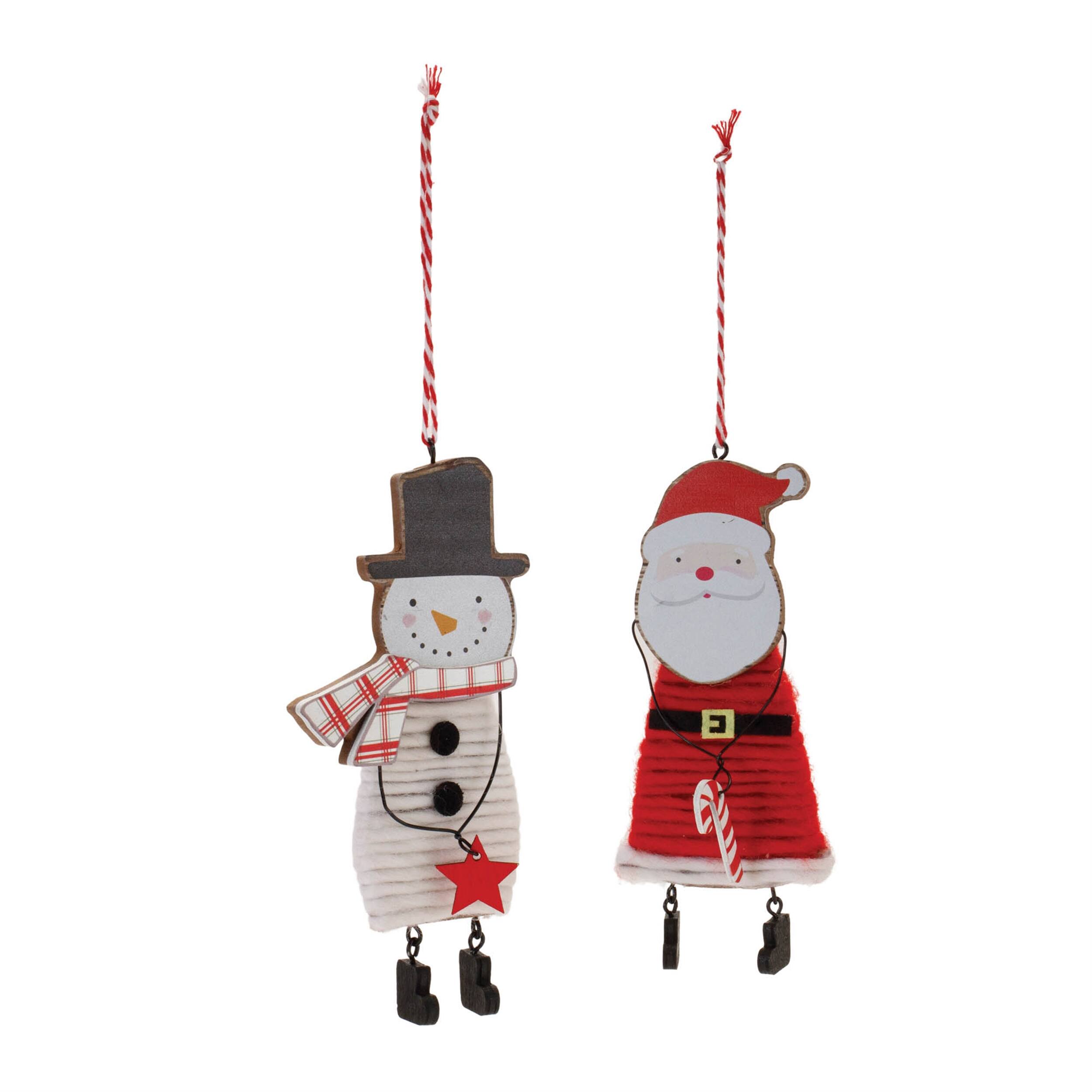 Angle. BreeBe - Wood and Felt Snowman Santa Ornament (Set of 12) - Red, White.