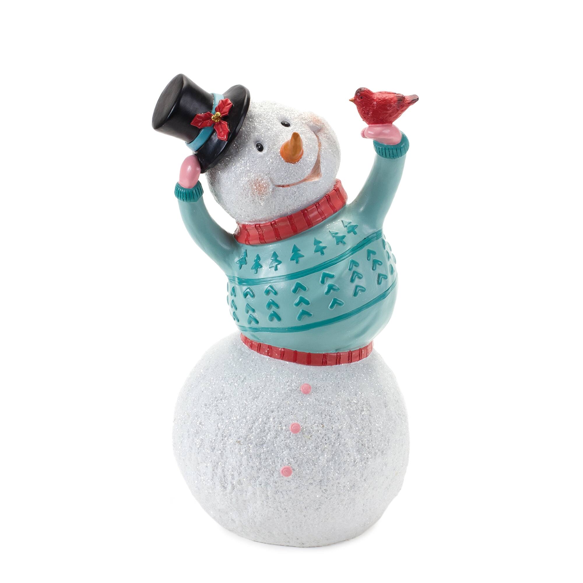 Left. BreeBe - Whimsical Snowman Figurine (Set of 2) - Blue, White.