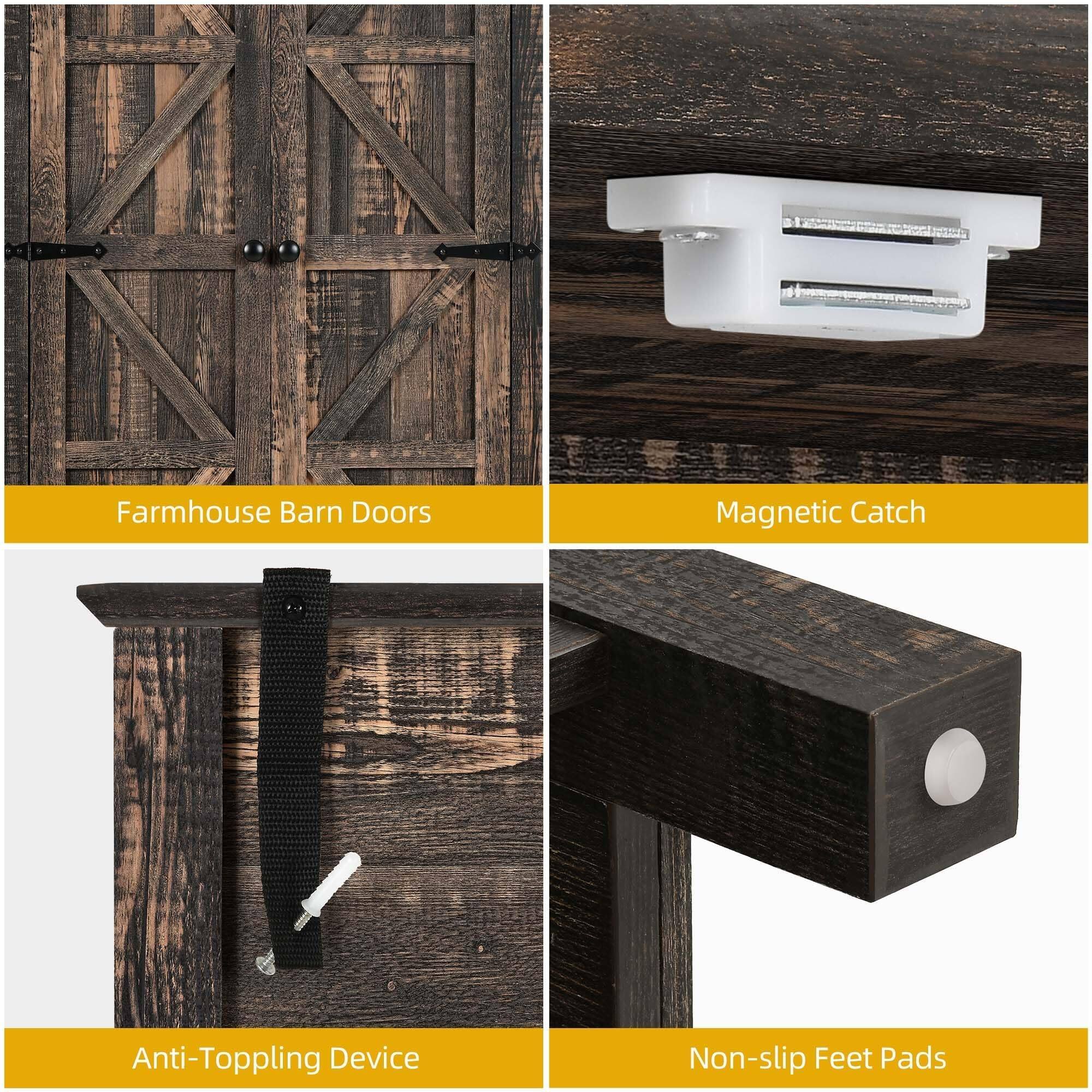 Farmhouse Barn Doors  
Magnetic Catch  
Anti-Toppling Device  
Non-slip Feet Pads