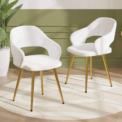 Front. Vecelo - Set of 2 Velvet Upholstered Dining Chairs, Dining Room Chairs with Metal Legs - White.