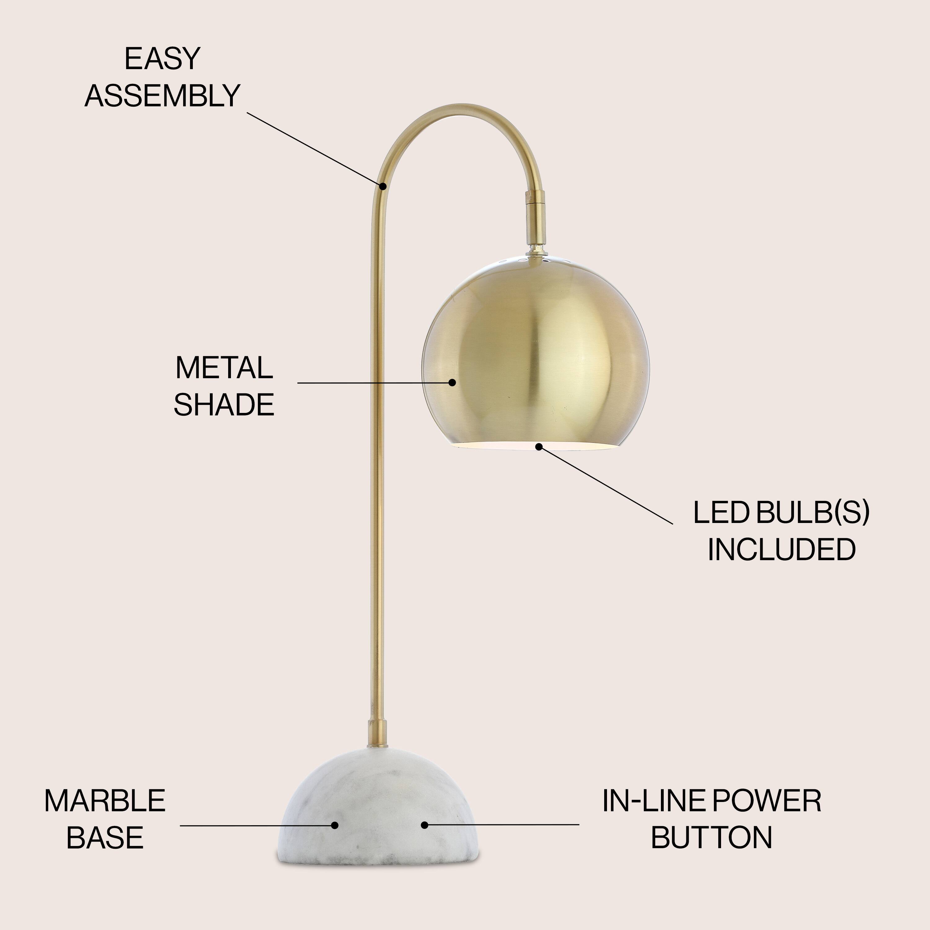EASY ASSEMBLY  
METAL SHADE  
LED BULB(S) INCLUDED  
MARBLE BASE  
IN-LINE POWER BUTTON