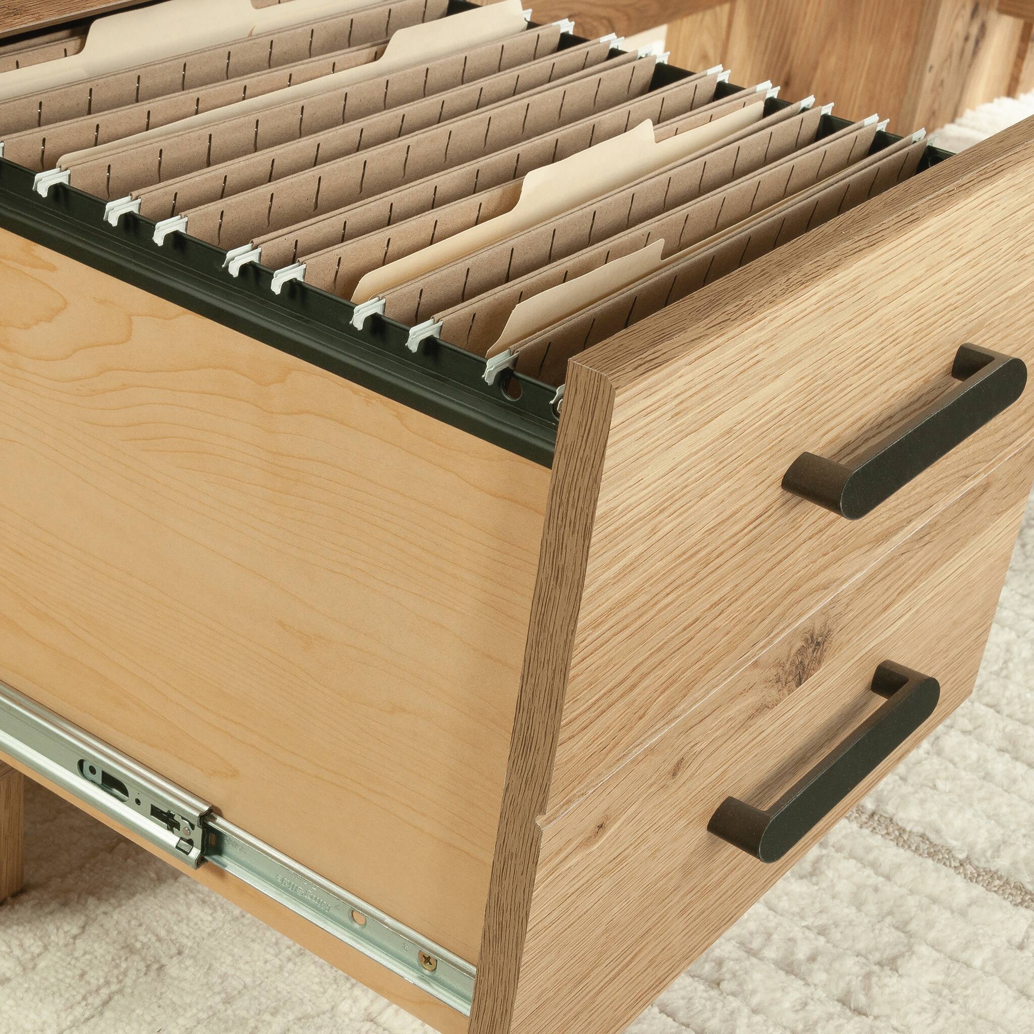 Alt View 1. Spaco - 65x60" Rustic Computer Desk with Open Shelf, Small Drawer, Home Office - Brown.