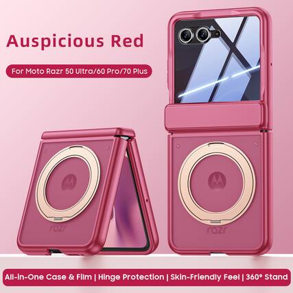 Auspicious Red For Moto Razr 50 Ultra/60 Pro/70 Plus M M rozr razr All-in-One Case & Film | Hinge Protection | Skin-Friendly Feel | 360° Stand