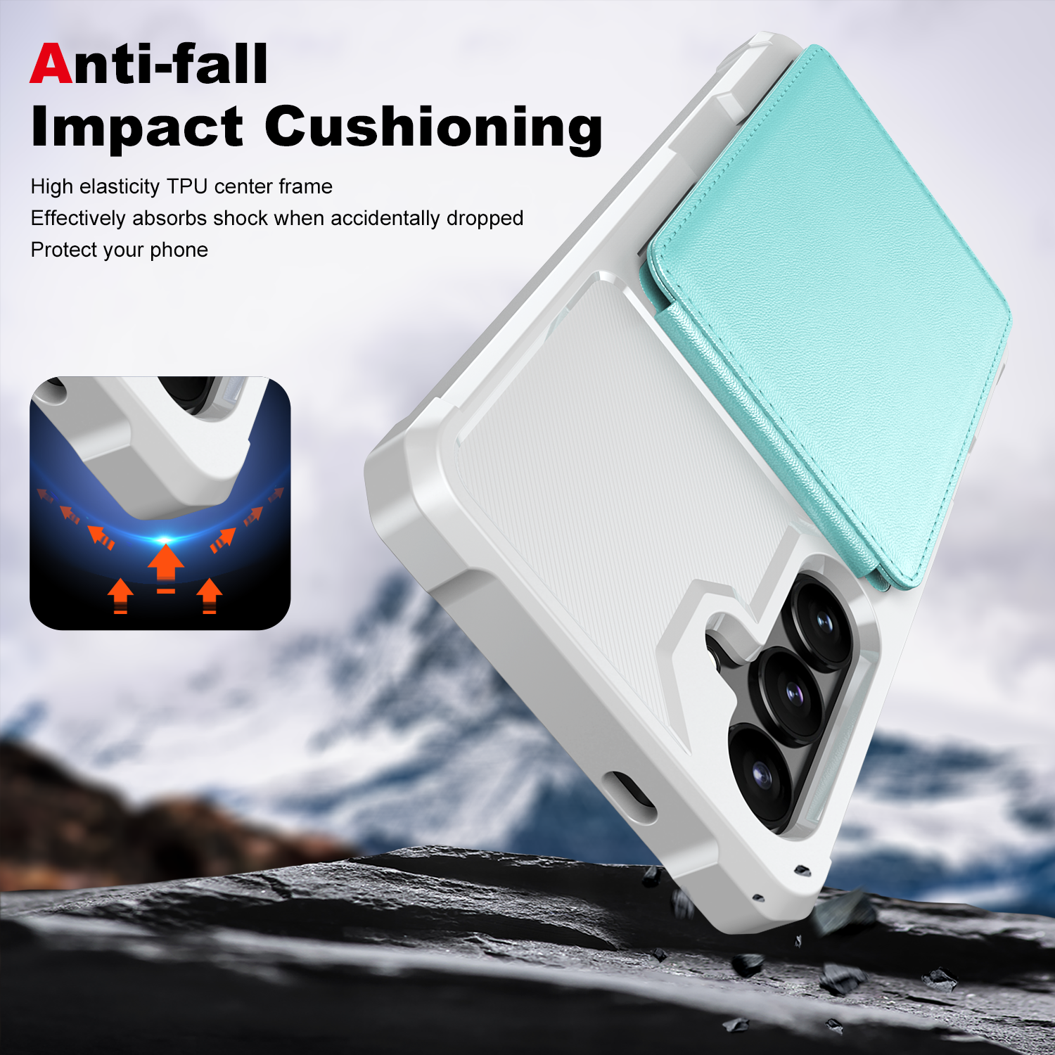 Anti-fall Impact Cushioning

High elasticity TPU center frame
Effectively absorbs shock when accidentally dropped
Protect your phone
