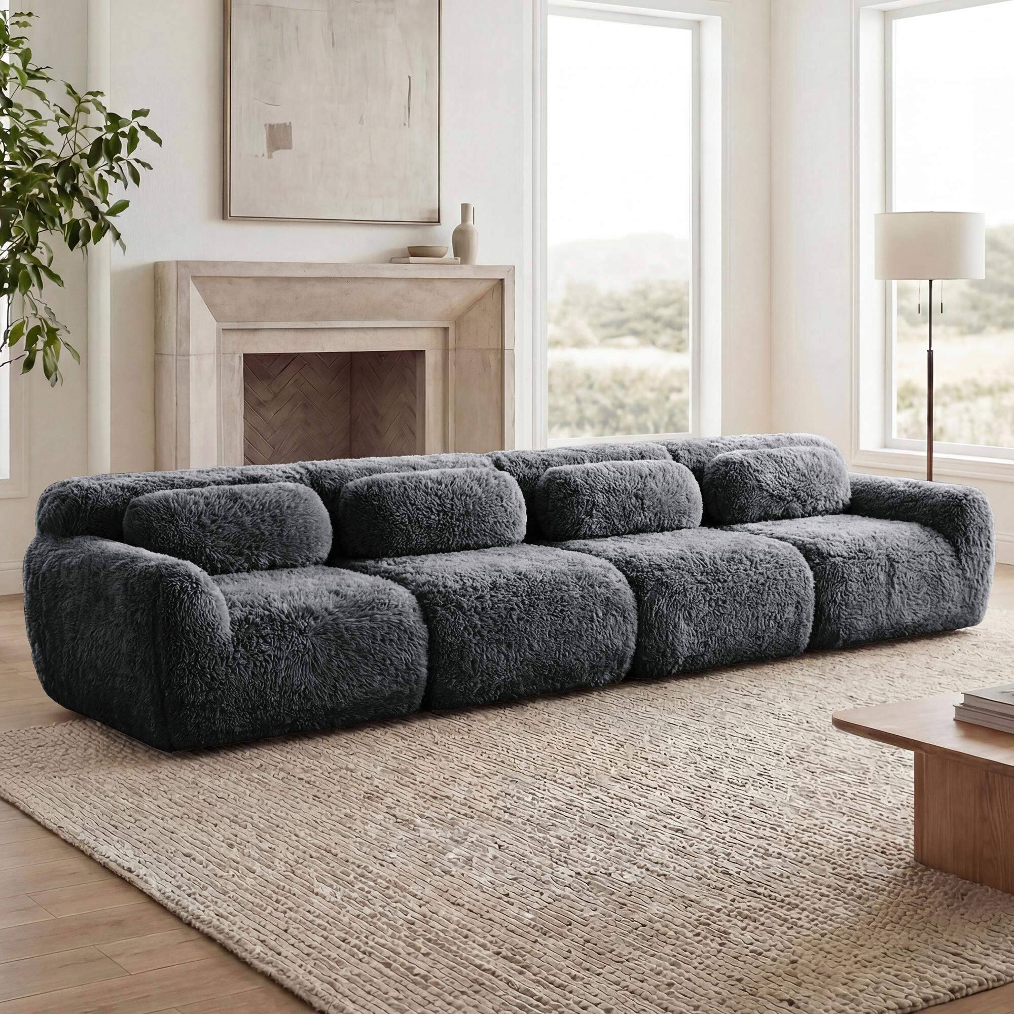 Back. Roomtec - 149 Soft And Fluffy Plush FabricBoneless Sofa32D High Density Sponge Ergonomic DesignFullcompression Vacuum - DARK GREY.