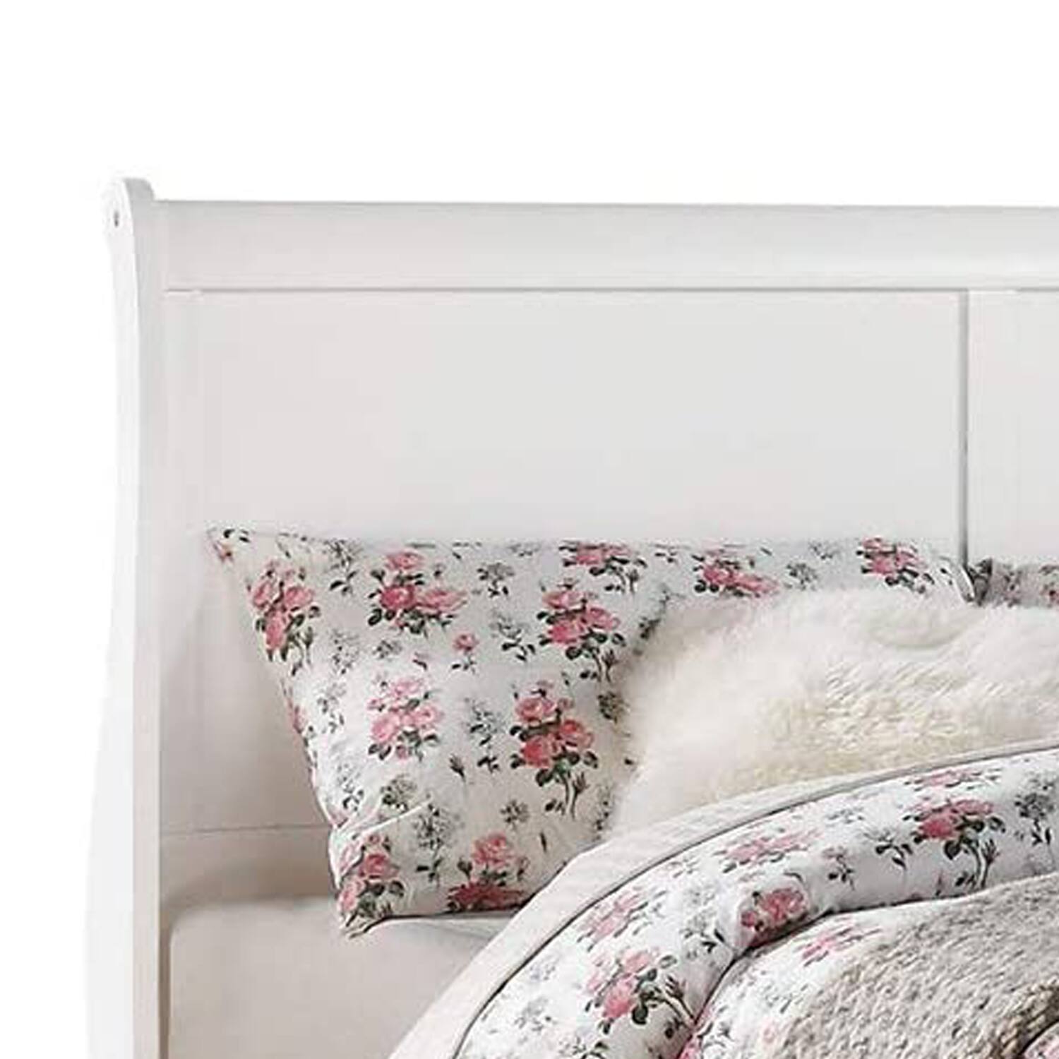 Alt View 3. Manhattan Lane - Transitional Panel Design Sleigh Twin Size Bed, White - White.