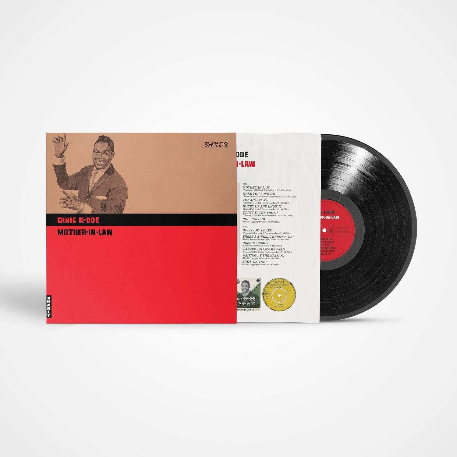 **Front Cover:**
- ERNIE K-DOE
- MOTHER-IN-LAW

**Back Cover:**
- ERNIE K-DOE
- I-LAW

**Tracklist:**
- MOTHER-IN-LAW
- MAKE YOU LOVE ME
- BURY ME AND BURY ME
- TASTE OF THE TRUTH
- RUDY DUB
- HELLO MY LOVER
- THERE'S A WILL THERE'S A WAY
- WANTED: SIDEBURNWARD
- WAITING AT THE STATION
- SIKES WAITING

**Vinyl Label:**
- ERNIE K-DOE
- I-LAW

**Additional Text:**
- BANDY
- MOTHER-IN-LAW
- 1961
- 1961
- 1961
- 1961
- 1961
- 1961
- 1961
- 1961
- 1961
- 1961
- 1961
- 1961
- 1961
- 1961
- 1961
- 1961
- 1961
- 1961
- 1961
- 1961
- 1961
- 1961
- 1961
- 1961
- 1961
- 1961
- 1961
- 1961
- 1961
- 1961
- 1961
- 1961
- 1961
- 1961
- 1961
- 1961
- 1961
- 1961
- 1961
- 1961
- 1961
- 1961
- 1961
- 1961
- 1961
- 1961
- 1961
- 1961
- 1961
- 1961
- 