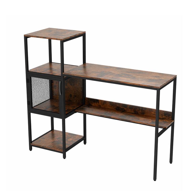 Alt View 5. WELLFOR - 51" Industrial Computer Desk with Bookshelf, Home Office Desk with Storage Shelves - Rustic Brown.