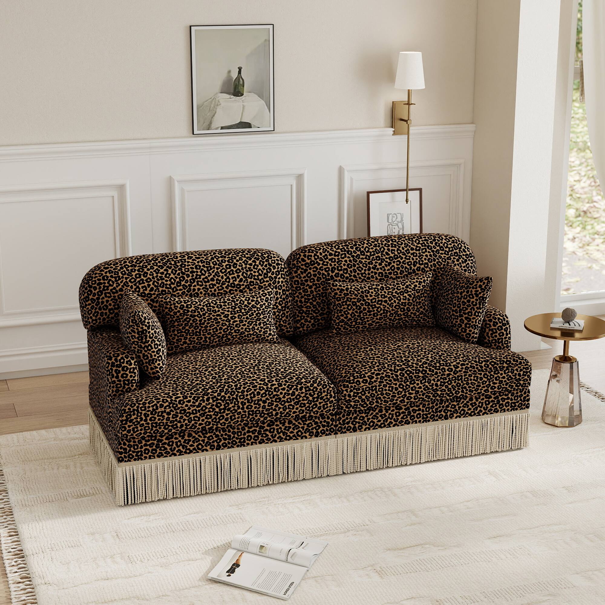 Angle. Anysun - Modern Fashion Leopard Print Chenille Deep Seat Loveseat, Easy Assembly - Brown.