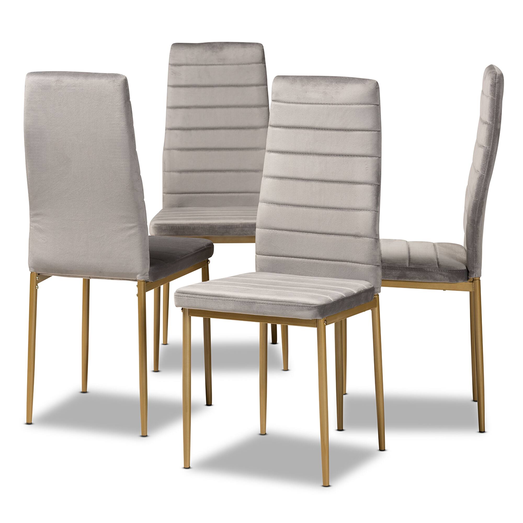 Baxton Studio - Armand Glam Velvet Fabric Upholstered and Gold Finished Metal 4-Piece Dining Chair Set - Grey/Gold