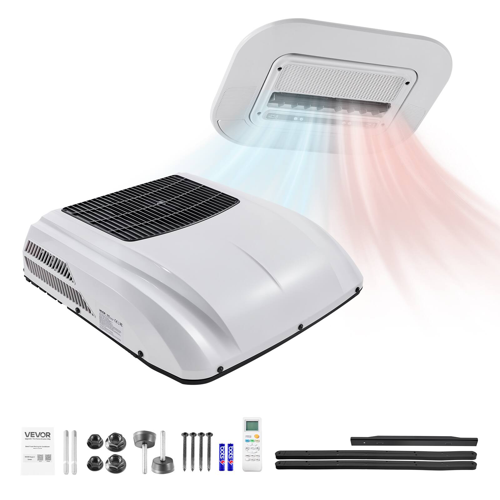 VEVOR - Truck Air Conditioner, 12V 10000 BTU RV Rooftop AC Unit, 350 m³/h Airflow, Cooling & Heating 2 in 1 Function Cab Air - White