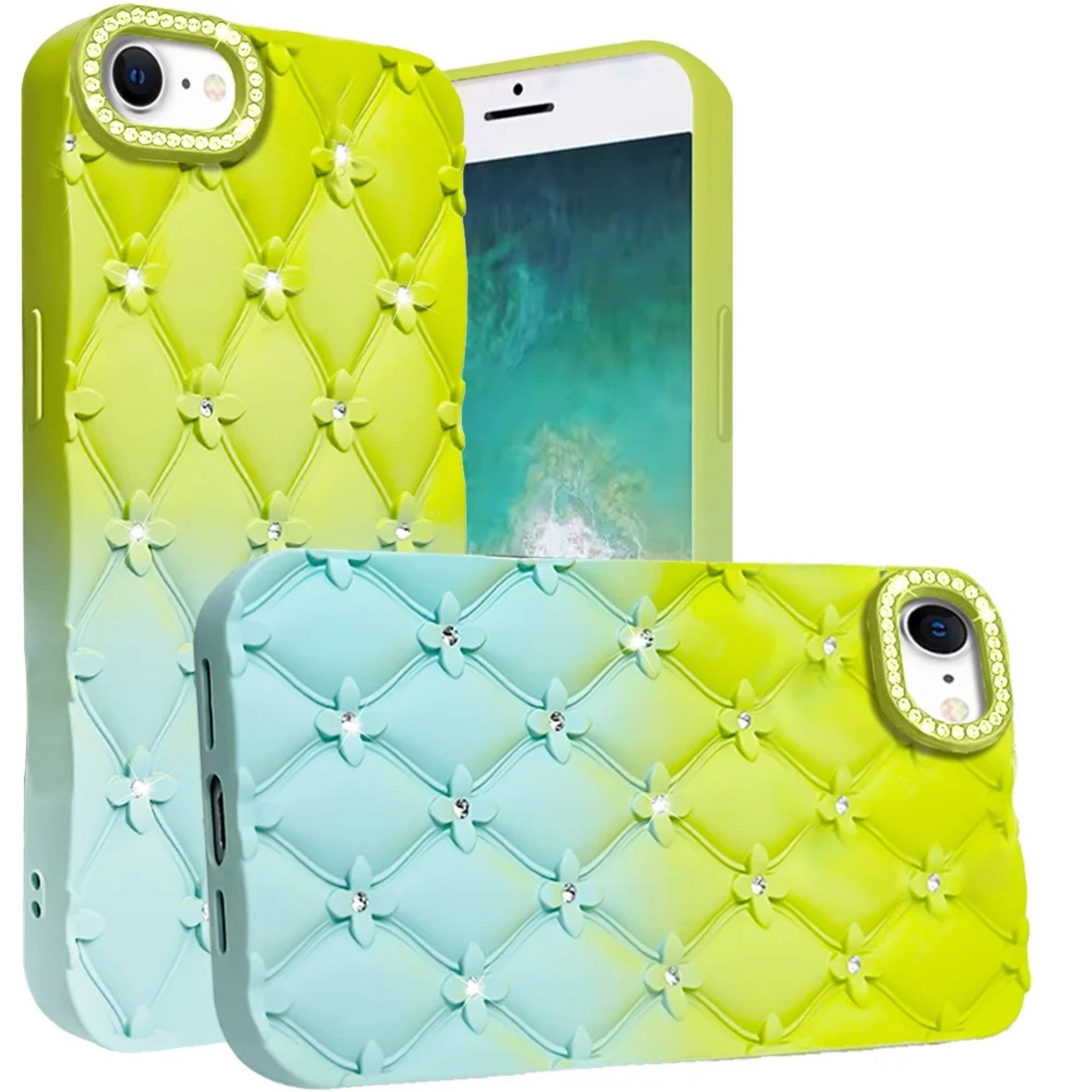 Angle. Kitcheniva - Bling Diamond Pattern Padded Case With Tempered Glass For iPhone 16e 17e Light Green - A12475.