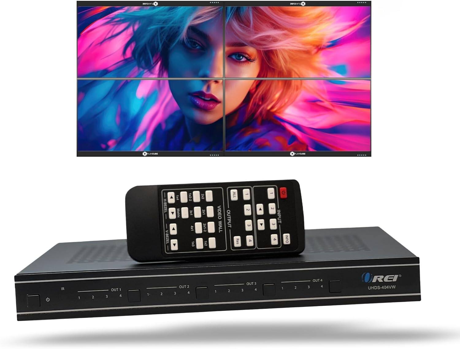 Orei - 4K@60hz 4x4 HDMI™ Matrix w/ Video Wall (Seamless)-UHDS-404VW - Black