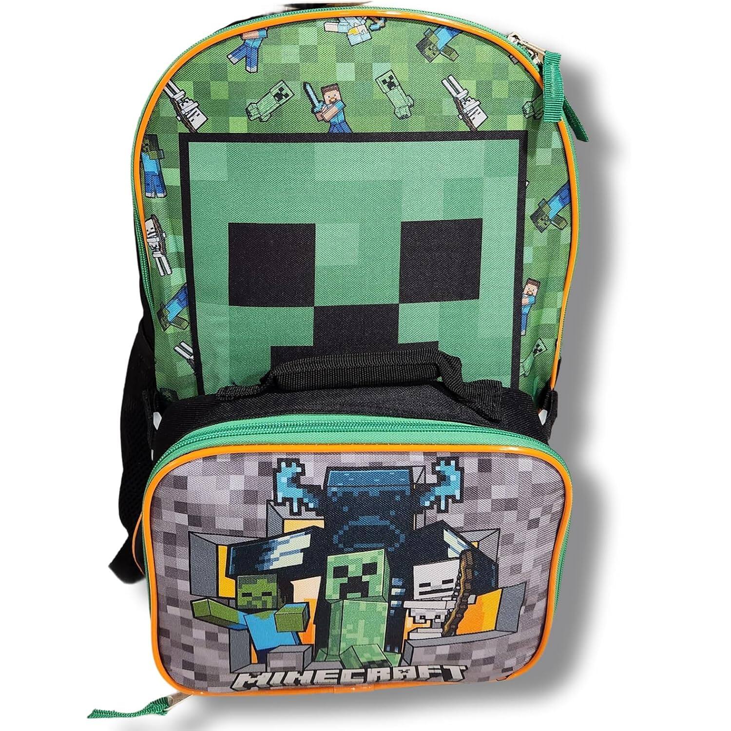 Alt View 1. Minecraft - Minecraft Green Backpack for School with Rectangular Lunch Bag, for Boys - Assorted Pre-Pack.