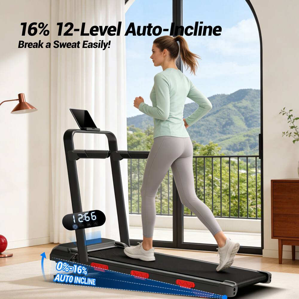 16% 12-Level Auto-Incline  
Break a Sweat Easily!  
12:66  
0%-16% AUTO INCLINE