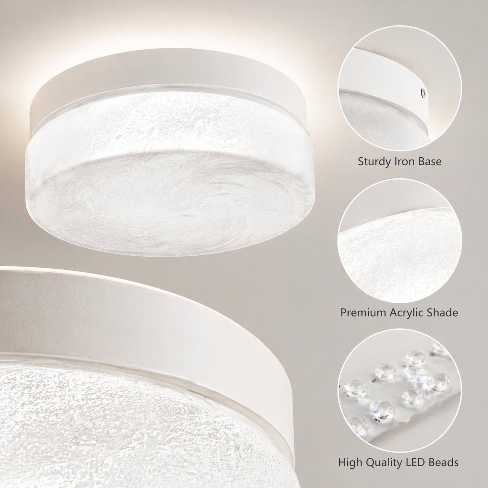 Sturdy Iron Base  
Premium Acrylic Shade  
High Quality LED Beads